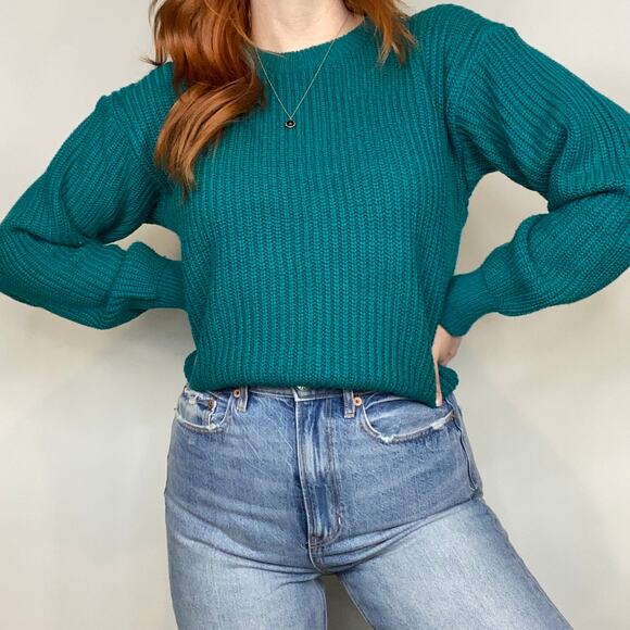 Vintage Saugatuck Company Size Medium Deep Turquoise Crewneck Sweater - Picture 2 of 13